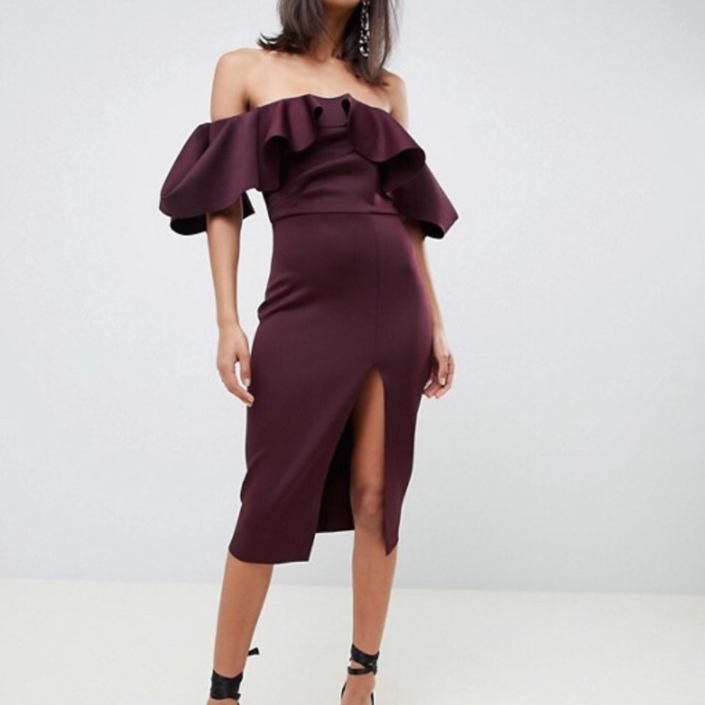 ASOS DESIGN Extreme ruffle bardot midi dress